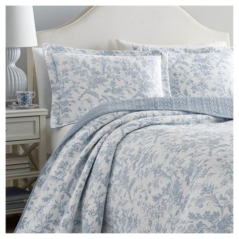 Blue Amberley Quilt Set - Laura Ashley® : Target King Size Quilt Sets, Toile Bedding, King Quilt Sets, Laura Ashley Home, Reversible Bedding, Cotton Quilt Set, Ashley Home, Floral Toile, King Size Quilt