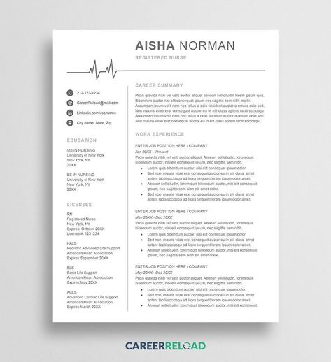 Free registered nurse resume template download for Word. #NurseResume #ResumeTemplate #MedicalResume #MedicalAssistant Resume Template Download, Nurse Resume Template, Registered Nurse Resume, Medical Resume, Nurse Resume, Free Resume Template Download, Nursing Resume Template, Create A Resume, Nursing Resume