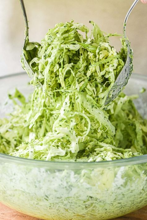 Elevate Your Salad Game with Green Goddess Coleslaw ~ this coleslaw recipe is packed with fresh herbs and goes with everything you're barbecuing this summer! The Best Coleslaw, Best Coleslaw, Salad Coleslaw, Coleslaw Recipes, October Food, Coleslaw Dressing, Goddess Dressing, Green Goddess Dressing, Savoy Cabbage