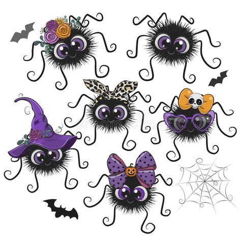 Set with Cute Cartoon Spider. Greeting Halloween Set with Cute Cartoon Spider royalty free illustration Spider Cartoon, Cartoon Spider, Spider Illustration, Halloween Gourds, Spider Drawing, Halloween Rocks, Spooky Spiders, Spider Art, Halloween Scene