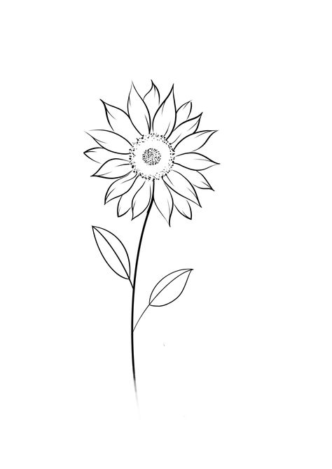 Sunflower Tattoo Outline Drawing, Sunflower Tattoo Stencil Simple, Sunflower Dainty Tattoo, Rose And Sunflower Drawing, Sunflower Line Tattoo Simple, Sunflower Line Drawing Simple, Small Sunflower Drawing Simple, Sunflower Tattoo Line Art, Sunflower Tattoo Linework