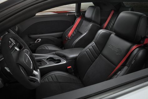 2019 Dodge Challenger SRT Hellcat Redeye Widebody interior. I'm guessing this is ALCANTARA® APPEARANCE PACKAGE. Dodge Challenger Hellcat Black, Dodge Challenger Interior, Dodge Charger Interior, Challenger Srt Hellcat Redeye, Srt Hellcat Redeye, Hellcat Redeye, 2018 Dodge Challenger Srt, Challenger Sxt, Dodge Charger Hellcat