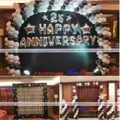 #silver jubilee 🔳#with silver color balloon arch # and stars of foil 🤍🗯🥈 Balloon Decorations Outdoor, Jubilee Decorations, 25th Anniversary Decorations, Happy 25th Anniversary, 25 Anniversary, Anniversary Decoration, Silver Jubilee, Anniversary Decorations, Balloon Arch