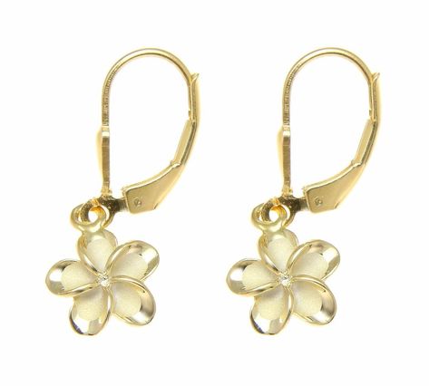 PRICES MAY VARY. Plumeria size: 10mm Earrings overall size: 25mm long (including the hook) Weight: approx 1.6 gram Metal: yellow gold plated on sterling silver Free Jewelry Gift Box Included 925 sterling silver yellow gold plated Hawaiian plumeria flower no cz stone leverback earrings 10mm