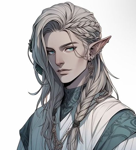 Pale Elf Male, Astral Elf Male Character Art, Elf King Fantasy Art, Blond Elf Male, Elf Dnd Character Male, Male Elf Character Art, White Hair Elf Male, Winter Eladrin Male, Dnd Half Elf Male