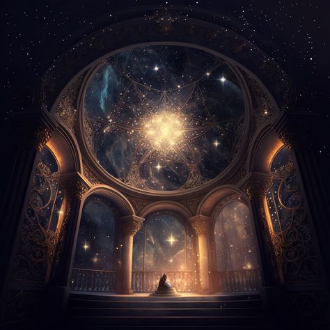 Orrery Fantasy Art, Celestial Kingdom Aesthetic, Astronomy Library Aesthetic, Dreamscape Library, Celestial Fantasy Aesthetic, Ancient Astronomy Aesthetic, Fantasy Planet Aesthetic, Space Castle Aesthetic, Star Castle Aesthetic