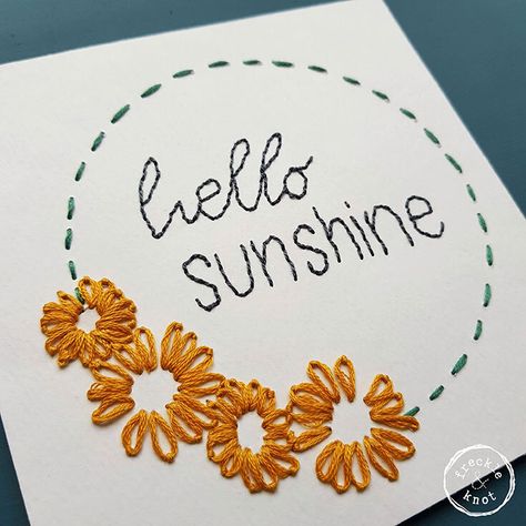 Add texture by embroidering on non-woven surfaces. Find this embroidered paper project here. Embroider Paper, Iris Cards, Embroidery Water, Embroidered Paper, Embroidery On Paper, Card Embroidery, Yarn Project, Lazy Daisy Stitch, Embroidery Cards