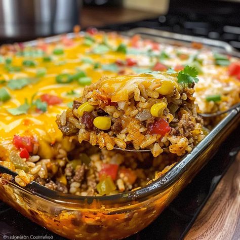 Mexican Beef and Rice Casserole Recipe - Ree Drummond Mexican Rice Casserole, Mexican Rice With Meat, Baked Mexican Rice Casserole, Mexican Rice Baked In Oven, One Pan Mexican Rice Casserole, Rice A Roni Mexican Rice Casserole, Mexican Casserole With Beef And Rice, Knorr Taco Rice Recipes, Rice Ground Beef Recipes