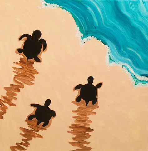 Turtle Sea Drawing, Turtle In Water Painting, Turtle Paintings Easy, Hawaii Painting Ideas Easy, Canvas Inspo Easy, Switch Every 5 Minutes Painting, Country Canvas Painting Ideas, Stingray Painting Easy, Summer Vibe Drawings