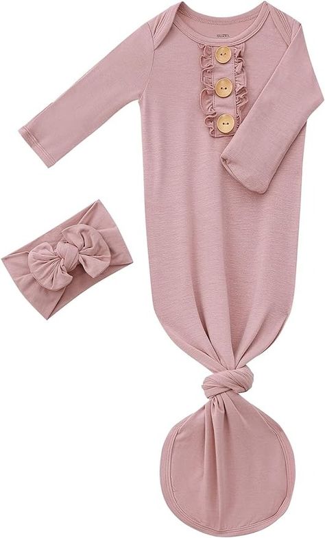 Amazon.com: Newborn Baby Girls Knotted Gown Headbands Set Soft Bamboo Viscose Infant Sleeper Baby Sleep Gown with Mittens: Clothing, Shoes & Jewelry Dress Newborn For Sleep, Newborn Pink Clothes, Newborn Sleeper, Baby Sleeper Gown, Sleep Gown, Newborn Baby Girls, Baby Girl Sleepers, Newborn Sleepsuits, Newborn Gown