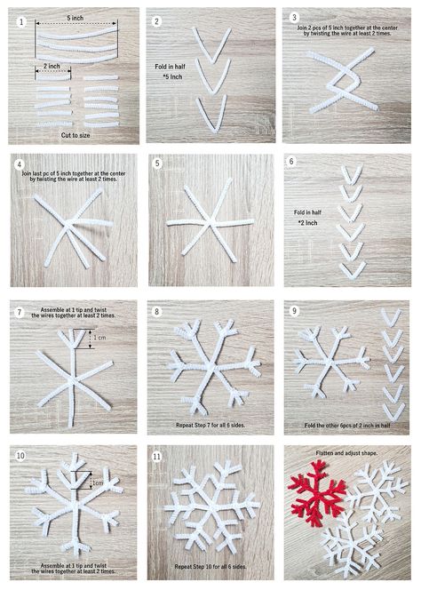 Pipecleaner Christmas Crafts For Kids, Pipe Cleaner Snowflakes, Snowflakes For Kids, Diy Snowflake, Christmas Art For Kids, Easy Ornaments, How To Make Snowflakes, Snowflake Craft, Winter Decorations