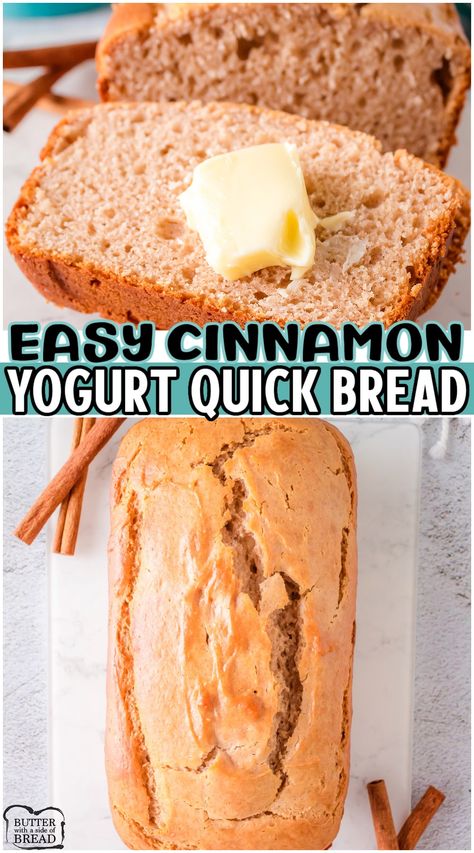 Greek Yogurt Bread, Vanilla Yogurt Recipes, Baking With Yogurt, Cinnamon Yogurt, Yogurt Bread, Greek Yogurt Muffins, Cinnamon Bread Recipe, Greek Yogurt Flavors, Quick Bread Recipe