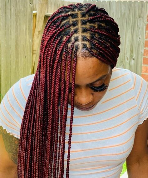 Small Burgundy Knotless Box Braids, Burgundy Knotless, Braids Burgundy, Braid Sizes, Braids Edges, Blonde Knotless, Goddess Braid, Curly Locs, Small Knotless