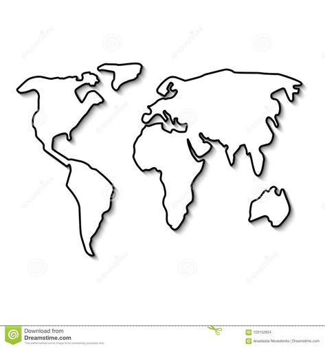 Illustration about World map black line. Outline minimal style design. Vector illustration flat. Isolated on white background. Simple form continent. Illustration of cartography, continent, geography - 103152824 Outline World Map, World Map Outline Printable, World Map Sketch, Simple World Map, Flat World Map, World Map Stencil, World Outline, World Map Silhouette, World Map Template