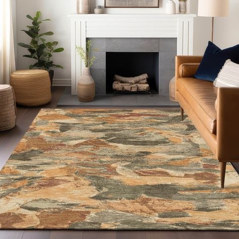 Machine Washable Indoor/ Outdoor Abstract Contemporary Chantille Rug - Bed Bath & Beyond - 41279365 Copper Rug, Paint Brush Strokes, Cream Living Rooms, Diy Interior Decor, Transitional Rug, Big House, Patio Rugs, Diy Interior, Transitional Rugs