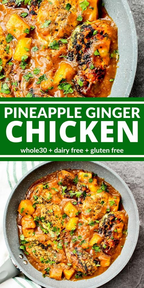 Pineapple Ginger Chicken, Pineapple Ginger, Diner Recept, Ginger Chicken, Medjool Dates, Recipe 30, Whole30 Recipes, Paleo Whole 30, Lunch Snacks