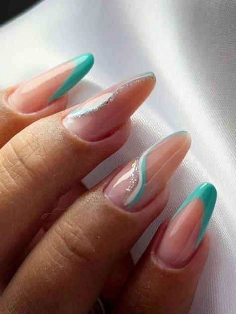 Turquoise Nail Designs, Color For Nails, Turquoise Nails, Hippie Nails, Nail Pops, Nails Now, Simple Gel Nails, Classy Acrylic Nails, Cute Summer Nails