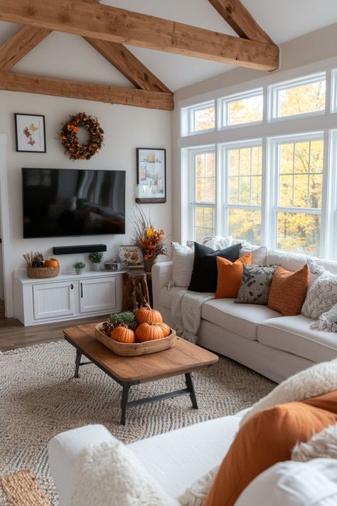 Snuggle into your home with these fall decor ideas to make it extra cozy. Christmas And Fall Decor Together, Fall Decor Ideas For The Home, Modern Fall Home Decor, Home Fall Decor Ideas, Fall Living Room Ideas, Cozy Fall Living Room, Warm Color Palettes, Cozy Decor Ideas, Home Fall Decor