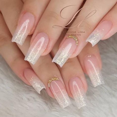 Baby Glam Nails, Clear Nails With Glitter, Baby Boomer Nails Decoradas, Nails Patygirl, Baby Boomers Nails, Coffin Nails Ombre, Quick Nail Art, Pedicure Designs Toenails, Unghie Nail Art