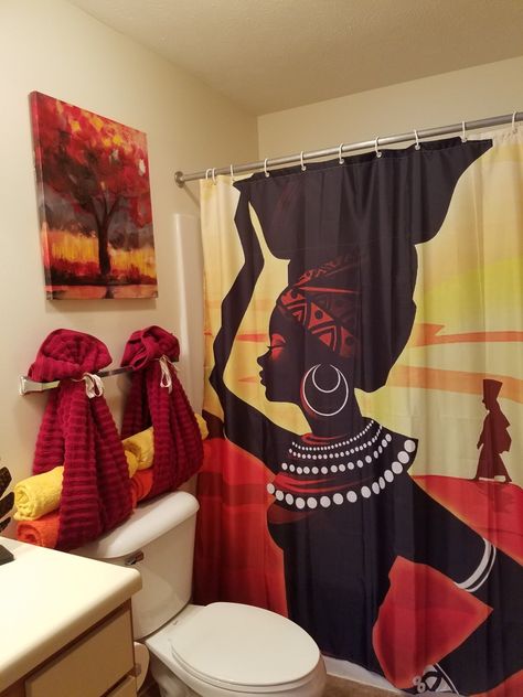 African Bathroom Decor, African Bathroom, Afrocentric Decor, Bathroom Towel Decor, Decoration Pictures, Interior Boho, Black Woman Art, Nubian Queen, Restroom Decor