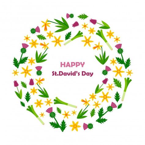 Happy st. david's day card. Premium Vect... | Premium Vector #Freepik #vector #flower #card #green #wreath St Davids Day, St David, Saint David, Leaf Artwork, English Teaching, Flower Card, Green Wreath, Irish Traditions, Happy St Patricks Day