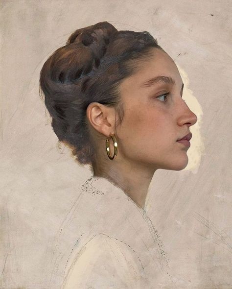 Side Profile Woman Painting, Profile Portrait Painting, Daria Callie, Cuong Nguyen, Shadow Drawing, Pastel Portraits, Oil Pastel Art, Daily Painting, Art Station