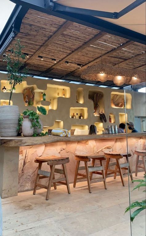 Beach Restaurant Design, Coffee House Design, Bar Counter Design, Modern Restaurant Design, Outdoor Restaurant Design, Bamboo House Design, Desain Pantry, Casa Country, Hotel Room Design