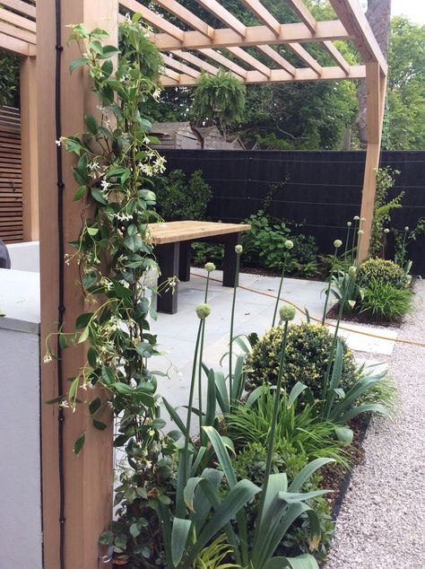 Plants Around Pergola, Small English Garden Design, Decking Areas In Garden, Garden Design Pergola, Garden With Pergola, Minimalistic Garden, Garden Pergola Ideas, New Build Garden Ideas, Decking Garden