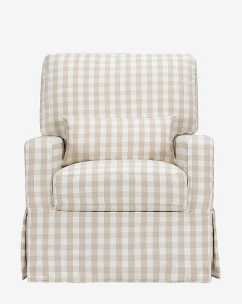 Crawford Pillowback Comfort Swivel Glider in Gingham Sydney Apartment, Cozy Seats, Baby To Sleep, Nursery Chair, Chair And A Half, Mini Crib, Gingham Fabric, Swivel Glider, Blue Gingham