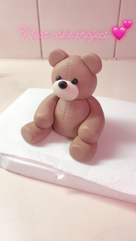 Fondant Teddy bear Teddy Bear Fondant Tutorial, Fondant Teddy Bear, Bear Cake Topper, Baby Teddy Bear, Teddy Bear Cakes, Crochet Bear Patterns, Knitted Teddy Bear, Fondant Animals, Crochet Teddy Bear Pattern