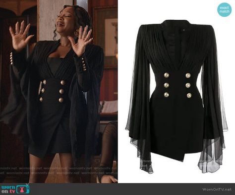 Jill’s black lace sleeve blazer dress on Queens. Outfit Details: https://wornontv.net/253804/ #Queens Soiree Blazer, Black Blazer Dress Outfit, Blazer Dress Outfits Classy, Banker Outfits, Circassian Dress, Afro Chic Fashion, Naturi Naughton, Blazer Dress Outfits, Blazer Dresses