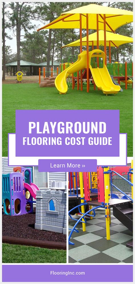 Diy Playground Flooring, Outdoor Playground Design Plan, Rubber Mats For Playground, Outdoor Play Area Flooring Ideas, What To Put Under Playground, Playground Area Landscape, Turf Under Playset, Playground Surface Ideas, Playground Base Ideas