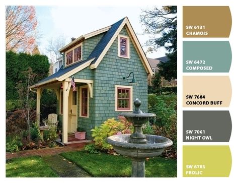 Craftsman House Colors, Home Exterior Colors Schemes, Teal House, Green Exterior House Colors, Green House Exterior, Outside House Colors, Exterior Color Palette, Craftsman Cottage, Exterior House Paint Color Combinations