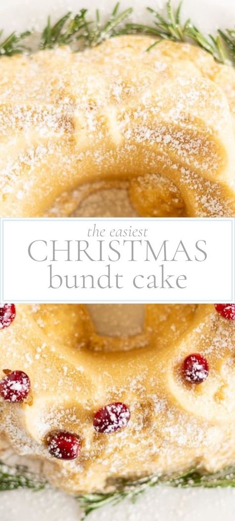 Learn how to make the simplest Christmas bundt cake. This one is sure to wow your guests for holiday entertaining, and it's surprisingly easy to make with only six staple ingredients. Easy Holiday Cakes Christmas, Holiday Pound Cake Recipes, Simple Bundt Cake Recipes, Christmas Bundt Cake Recipes From Mix Boxes, Easy Christmas Bundt Cakes, Easy Christmas Desserts Cake, Bundt Cake Recipes Christmas, Easy Holiday Bundt Cake, Winter Bundt Cake