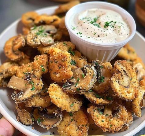 Homemade Ranch Dip, Blue Cheese Dip, Grandma Cooking, Ranch Recipe, Fried Mushrooms, Button Mushrooms, Homemade Ranch, Ranch Dip, Vegan Eggs