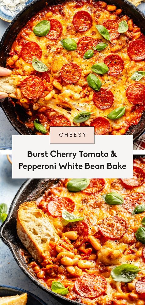 Baked Cherry Tomato Recipes, Cherry Tomato Appetizers, Burst Cherry Tomatoes, Bean Bake, Pizza Twists, Tomato Snacks, Cherry Tomato Recipes, Ambitious Kitchen, Ground Italian Sausage