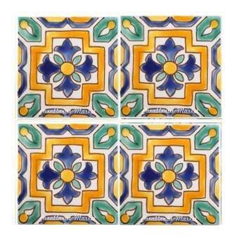 Orange And Aqua, Master Bath Renovation, Tiles Designs, Mediterranean Tile, Stainless Steel Panels, Bath Renovation, Ceramic Subway Tile, Handmade Ceramic Tiles, Mosaic Flowers