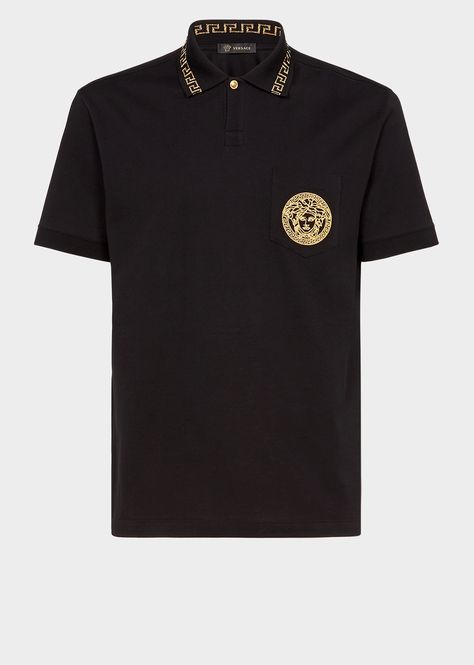 Versace Clothes, Medusa Face, Versace Polo Shirt, Speedmaster Omega, Versace Polo, Mens Half Sleeve, Mens Luxury Lifestyle, Pocket Embroidery, Versace T Shirt