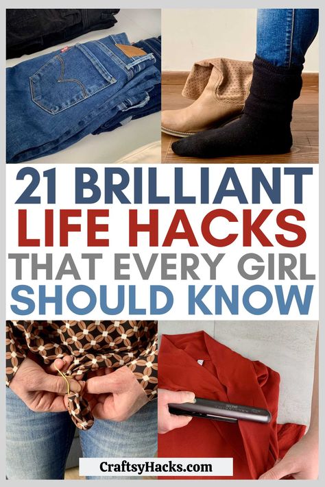 Helpful Hints And Tips, Every Day Hacks, Real Life Hacks, Best Hacks Ever, Women Hacks, Diy Pouch No Zipper, Jean Organization, Woman Hacks, Organizing Tips And Tricks