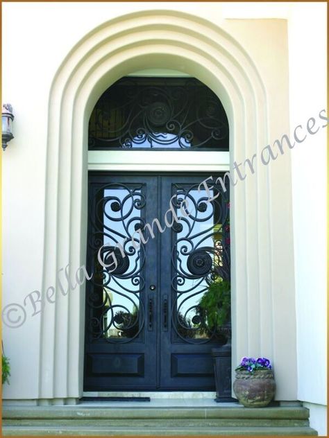 Model 482-1   Bella Grande Entrances Iron Front Doors, Wrought Iron Front Door, Door Grill, Iron Front Door, Wrought Iron Design, Contemporary Doors, Pantry Doors, Kick Plate, Door Gate