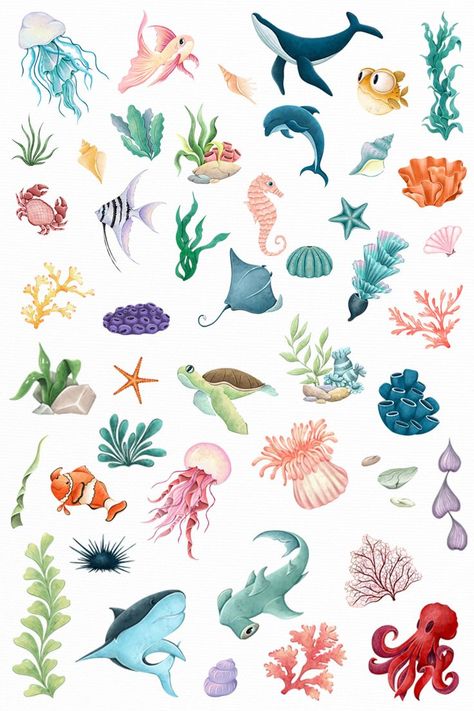 Sea Animals Printables Free, Coral Reef Clipart, Singapore Vacation, Sea Creatures Drawing, Sea Clipart, Ocean Clipart, Fish Clipart, Sea Underwater, Free Wall Art