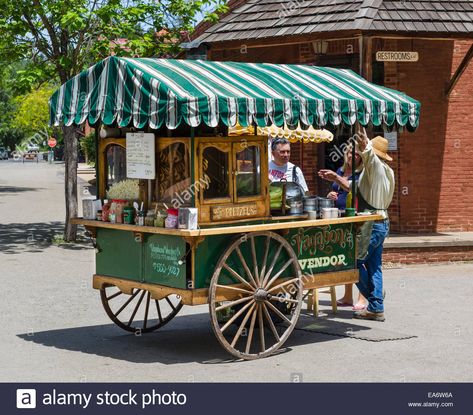 Market Cart, Wood Food Cart, Street Vendor Cart, Street Cart Chicken And Rice, Food Cart Design Street, Wooden Food Cart Design, Vendor Cart, Victorian Street, Wooden Cart