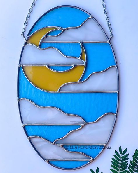 Stained Glass Clouds, Glass Diy, Blue Planet, Stained Glass Suncatchers, Stained Glass Diy, Glass Designs, At Noon, Stained Glass Designs, Shrink Plastic