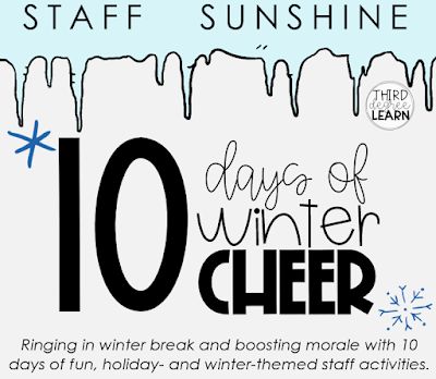 Staff Sunshine: 10 Days of Winter Cheer New Years Staff Appreciation, Staff Fun Ideas, Staff Party Ideas Employee Appreciation, New Year Staff Appreciation Ideas, December Morale Boosters, January Appreciation Ideas, Teacher Appreciation Winter Theme, Fun Days At Work Ideas, Staff Building Activities Teachers