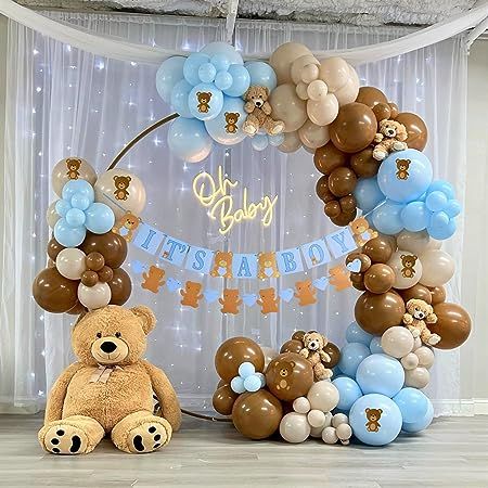 Boys Birthday Decorations At Home, Bear And Clouds Theme, Boy Baby Birthday Theme, Baby Boy Balloons Decoration, Welcome Boy Decoration, Teddy Bear Birthday Theme Decor, Teddy Bear Balloon Arch, Teddy Bear Decorations Ideas, Babyshower Boy Theme Decoration