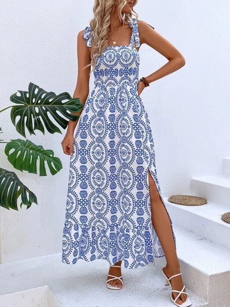 Search Beach Outfits | SHEIN USA Split Maxi Dress, Mini Robes, Maxi Robes, Split Dress, Suspender Dress, Vacation Dresses, Women Long Dresses, Everyday Dresses, Dress Cuts