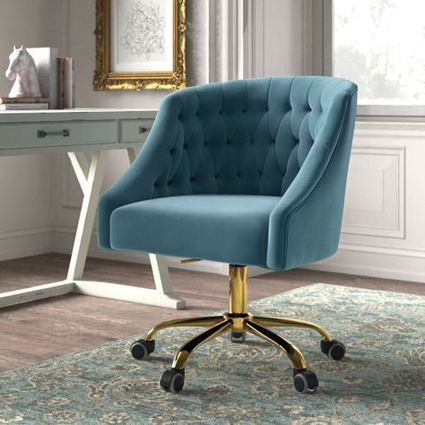 Kelly Clarkson Home Louise Velvet Hand-Curated Task Chair & Reviews - Wayfair Canada Tufted Office Chair, Cute Desk Chair, Modern Home Office Desk, Kelly Clarkson Home, Swivel Office Chair, Office Desk Chair, Modern Home Office, Ergonomic Office Chair, Kelly Clarkson