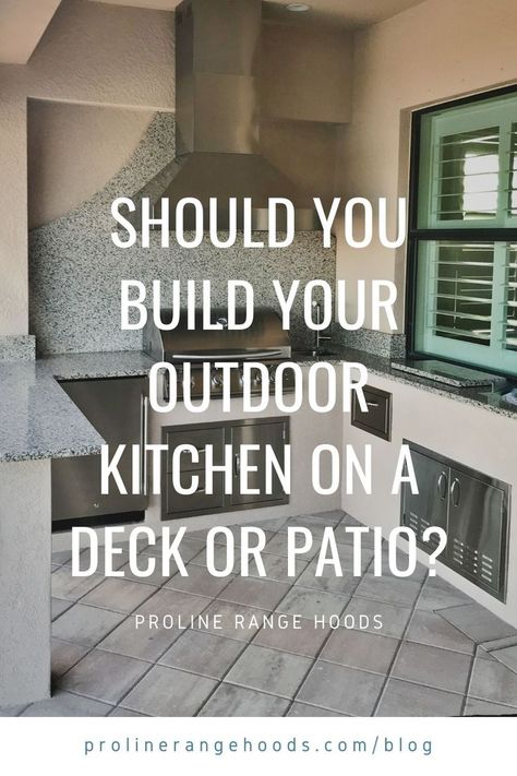 You’re thinking of building an outdoor kitchen, and you’ve got both a deck and a patio. You might be wondering: should I build my outdoor kitchen on my patio or my deck? Outdoor Kitchen On Wood Deck, Outdoor Kitchen On A Deck, Outdoor Kitchen On Deck Ideas, Outdoor Kitchen Under Deck, Outdoor Kitchen On Deck, Building An Outdoor Kitchen, Covered Outdoor Kitchens, Deck Or Patio, Patio Grill