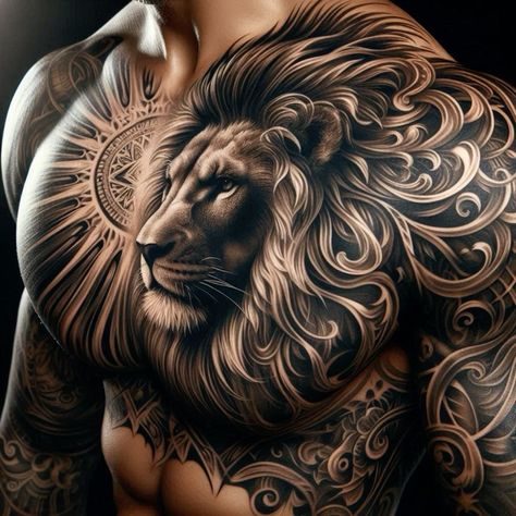 Lion And Crown Tattoo, Lion And Cub Tattoo, Andy Tattoo, Lion And Crown, Cub Tattoo, Lion Chest Tattoo, Lion Back Tattoo, Lion Shoulder Tattoo, Lion And Cub