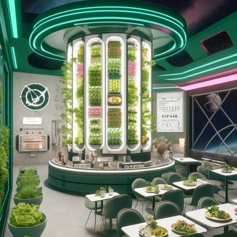 iFarm Cafe in Space 🚀 We asked AI to create a vision of the iFarm space cafe because there are no limits to our plans 🫢. We don’t know when it could be opened, but we like the concept 🧑‍🚀👩‍🚀 Will you come to the opening?☕️ #iFarmCafe, #SpaceCafe, #FutureConcept, #Innovation, #AI, #NoLimits, #Visionary, #SpaceTravel, #AstronautLife, #CulinaryInnovation Future Restaurant Technology, Fantasy Cafe Interior, Futuristic Grocery Store, Green Space Architecture, Futuristic Cafe, Cafe Plan, Farming Technology, Spaceship Interior, Eco City